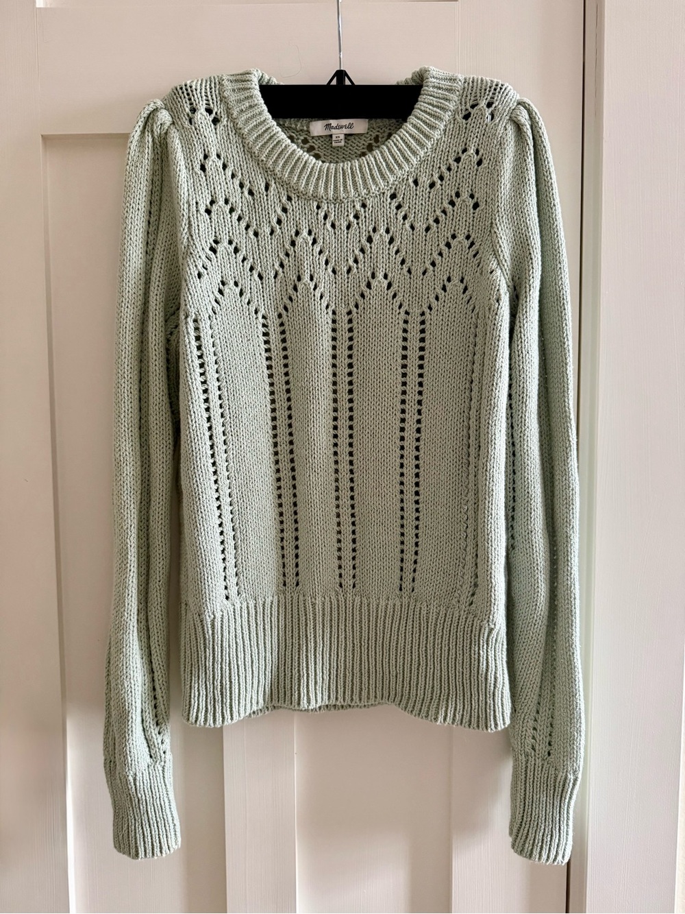 Madewell Light Mint Open-Stitch Crewneck Sweater
